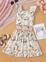 Clothing Sets Girls Summer New Product Leisure Vacation Style Set Fresh And Western Style Yellow Flower Print Two Piece Set Y2405207FO3