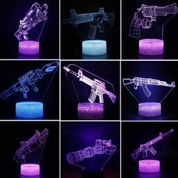 Lamps Shades Game Rifle 3d Led Night Light Gaming Desktop Room Decoration Game Atmosphere Light Table Lamp Birthday Christmas Gifts for Boys Y240520F37W