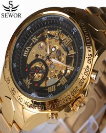 Luxury Brand sports Business Men Wrist Watches Automatic Mechanical Gold Watch Military stainless steel Skeleton reloj 2107288003611