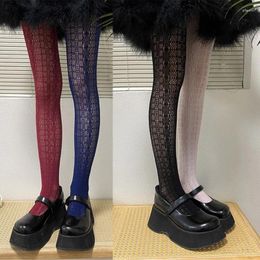 Women Socks Hollowed Out Fishnet Pantyhose AB Asymmetrical Sheer Lace Tights Stockings