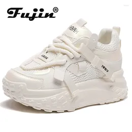 Casual Shoes Fujin 7cm Air Mesh Genuine Leather Vulcanize Breathable Summer Ladies Fashion Platform Wedge Chunky Sneakers Women