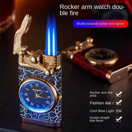 Lighters Windproof gas lamp watch cigar lamp outdoor spray double tube lamp mens cigar accessories fire small tools S24513