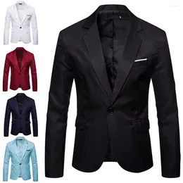 Men's Suits Men Blazer Solid Color Single Button Suit Jacket Tops Jacke Coat Pockets Lapel Handsome