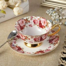 Mugs Vintage Fine Bone Coffee Cup Spoon Saucer Set English Tea Cups Ware Porcelain Home Kitchen Wedding Gold Handle