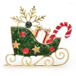 Brooches Wuli&baby Crystal Sleigh For Women Unisex High Quality Shining Taking Snowflake Gifts Sled Christmas Year