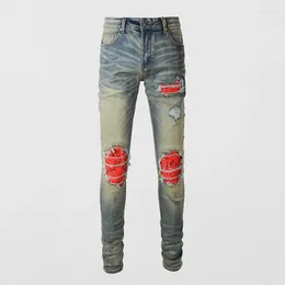 Men's Jeans Streetwear Fashion Men Retro Stretch Skinny Fit Ripped Hole Trousers Patch Designer Hip Hop Brand Pants Hombre