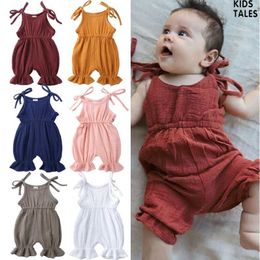 Jumpsuits Summer Novelty Baby Girls Romper One Piece Infant Solid Sleeveless Wrinkle Strap Jumpsuit Harem Pants Little Kids Bottoms Outfit Y2405208932