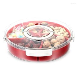 Plates Divided Snack Serving Tray With Lid Handle 5 Compartments Plastic Containers Lids Vegetables