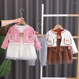 Clothing Sets Girls Clothes Spring Autumn 2024 Children Jackets Dress Leggings 3pcs Party Suit For Baby Princess Outfits Kids Costume 5Y