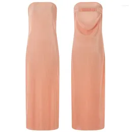 Casual Dresses WPNAKS Women Shine Surface Strapless Dress Evening Party Solid Colour Sexy Pleated Sleeveless Off Shoulder Slim Streetwear