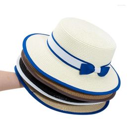 Wide Brim Hats Summer Women's Boater Beach Hat Side Female Casual Panama Lady Classic Flat Bowknot Straw Sun Women Fedora