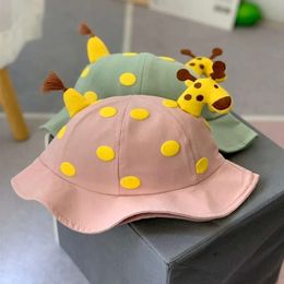 Söt vår sommartecknad giraff hink hatt bomull fiskare hattar baby pojkar flickor sol mössa för 1-3 år gammal barn l2405