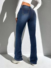 Women's Jeans Women's Denim Pants Dark Blue High Waist Micro Flare Fashion Casual