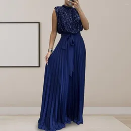 Casual Dresses Women Party Loing Dress Elegant Sequin Maxi With Lace-up Detail Stand Collar For Prom Evening Women's Floor Length