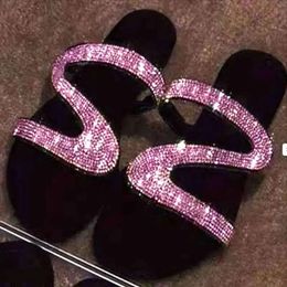 Shoes Woman Summer Sandals For Women Bling Flat Rhinestone Ladies Beach Sandles Designer Sandalia 082