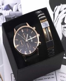 Men Watch Bracelet Set Fashion Sport Wrist Watch Alloy Case Leather Band Watch Quartz Business Wristwatch calendar Clock Gift 21061258022