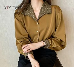 Women's Blouses & Shirts Women Printed Fashion Ladies ice Work Wear Yellow White Tops Femme Blusas Turn-down Collar Blusa Mujer 20219384527