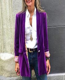 Women039s Jackets Blazer Women 2021 Chic Purple Velvet Suit Dress Beading Buttons Vintage Female Outerwear Tops Abrigos Mujer9460658