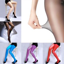 Women Socks Shiny Fashion Solid Glossy Oil High Waist Ladies Stockings Open Crotch Pantyhose Sexy Tights