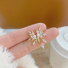 Stud Earrings 2024 French Design Fashion Jewellery 14K Gold Plated Fireworks Zircon Elegant Women's Daily Work Accessories