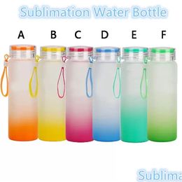 Tumblers Ups Sublimation Water Bottle 500Ml Frosted Glass Bottles Gradient Blank Tumbler Drink Ware Cups Fast Drop Delivery Home Garde Dhzxg