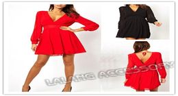 Whole2015 New Sexy Lady Chiffon Dress Casual Deep VNeck Solid Party Evening Long Sleeve Empire Solid Party Club Mini Dress e9868109