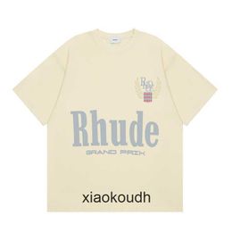 Rhude High end designer T shirts for high street trendy simple stroke letter print casual short sleeved T-shirt unisex summer With 1:1 original labels