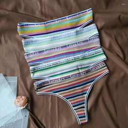 Women's Panties Cotton Crotch Rainbow Letter Knitting Low Waist Women Classic Thong Female Lingerie Underwear Stripe Bikini Briefs Lady