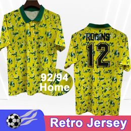 1992 1994 ROBINS Mens Retro Soccer Jerseys Home Yellow Green Football Shirts Short Sleeve Adult Uniforms