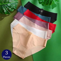 Women's Panties TrowBridge 3PCS/Set Seamless V-Cut Underwear Breathable Lingerie Silk Satin Briefs Sports Comfortable Underpants