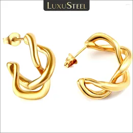 Hoop Earrings LUXUSTEEL Trendy Hollow Twisted C-Shape For Women Gold Plated Stainless Steel Earring 2024 Party Jewellery Gifts