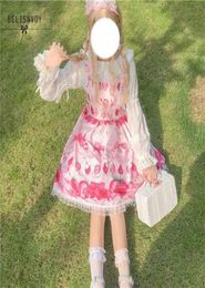 Summer Jsk Sweet Strawberry Sleeveless Dress Lolita Pink Ruffled Bubble Cherry Sling Kawaii Girl Loli Cosplay 2105201877263