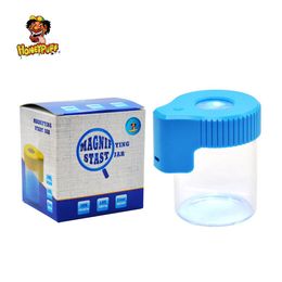 smoke shop Plastic Glass Light-Up Proof Storage Magnifying Stash Jar Viewing Container 155ML Vacuum Seal Plastic Pill Box Case Bottle smoking accessories roll tray