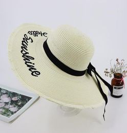 The New Fashion Popular Straw Hat Ms Sun Hat The beach Sun Hats Letters Han Edition Temperament Hats Ribbon Bow Cross Border Style6221697