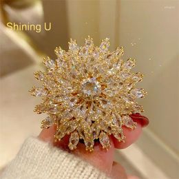 Brooches Shining U Full Zircon Gems Snowflake Brooch For Women Men Fashion Accessory Gift