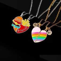 Pendant Necklaces 2 Pcs/Set Friend French Fries Hamburger Necklace Sequins Heartbreak Sewing Chain Bff Friendship Jewelry Girl Gift Dhfbz