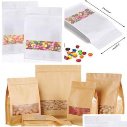 Packing Bags Wholesale Kraft Paper Bag Stand Up Storage Pouch Package With Window For Storing Snacks Tea Food Drop Delivery Office Sch Dhb8G