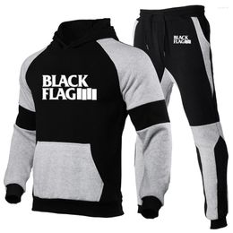 Men's Tracksuits 2024 Black Flag Logo Spring And Autumn Men Casual Joggers Hooded Sportswear Jackets Tricolour Splice Tops Comfortable Sets