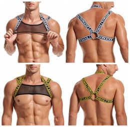 Men Body Chest Harness Halter Neck Elastic with Metal Ring Shoulder Straps Clubwear Costume Gay Fetish Bondage Lingerie Harness3780531