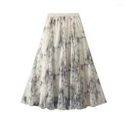 Skirts In 2024 Women's Spring Summer Floral Print Tulle Skirt Korean Fashion Double Layers Mesh Sweet Casual Party