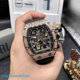 Functional RM Wrist Watch Rm030 Automatic Machinery Gold Full Diamond Case Tape Mens Timepiece