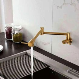 Bathroom Sink Faucets G1/2in Thread Brass Wall Mounted Foldable Kitchen Faucet Luxury Rotation Single Cold Hole Tap With 2 Handles