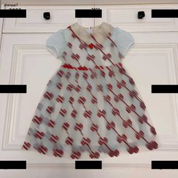 Top designer girl dress Lapel lace Kids Skirt fashion baby dress Size 100-160 CM Embroidery grid letter design girl skirt June09