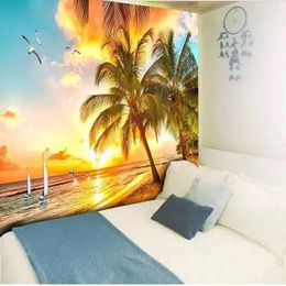 Tapestries Forest Sea Coconut Tree Wall Hanging Beach 3D Printed Large Tapestry Boho Hippie Home Decor