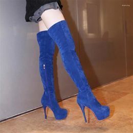 Boots YMECHIC Winter Womens Overknee Faux Suede Slim Platform Super High Stiletto Heels Riding Thigh Pink Blue Shoes