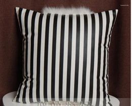 Pillow Luxury White Fur Black Striped Pillowcase Sofa Office Pu Leather Throw Cover For