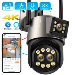 Wireless Camera Kits 8MP 4K IP Camera Wifi Outdoor Camera Three Lens 8X Zoom Ai Human Detect Automatic Tracking Wifi Security Camera Onvif Supports iSee J240518