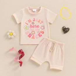 Clothing Sets Baby Girl 2 Piece Summer Set Flower Letter Print Round Neck Short Sleeve Tops Elastic Waist Shorts Toddler Outfits