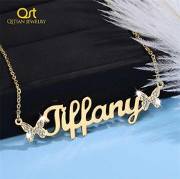 Personalised Butterfly Necklaces Custom Name Bling Iced Out Pendant Gold Stainless Steel Chain Crystal Name Necklace For Women 2112912840