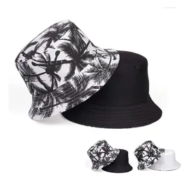 Berets Men Women Coconut Tree Bucket Hat Cotton Printing Hip Hop Fisherman Panama Sun Outdoor Street Casual Visor Cap